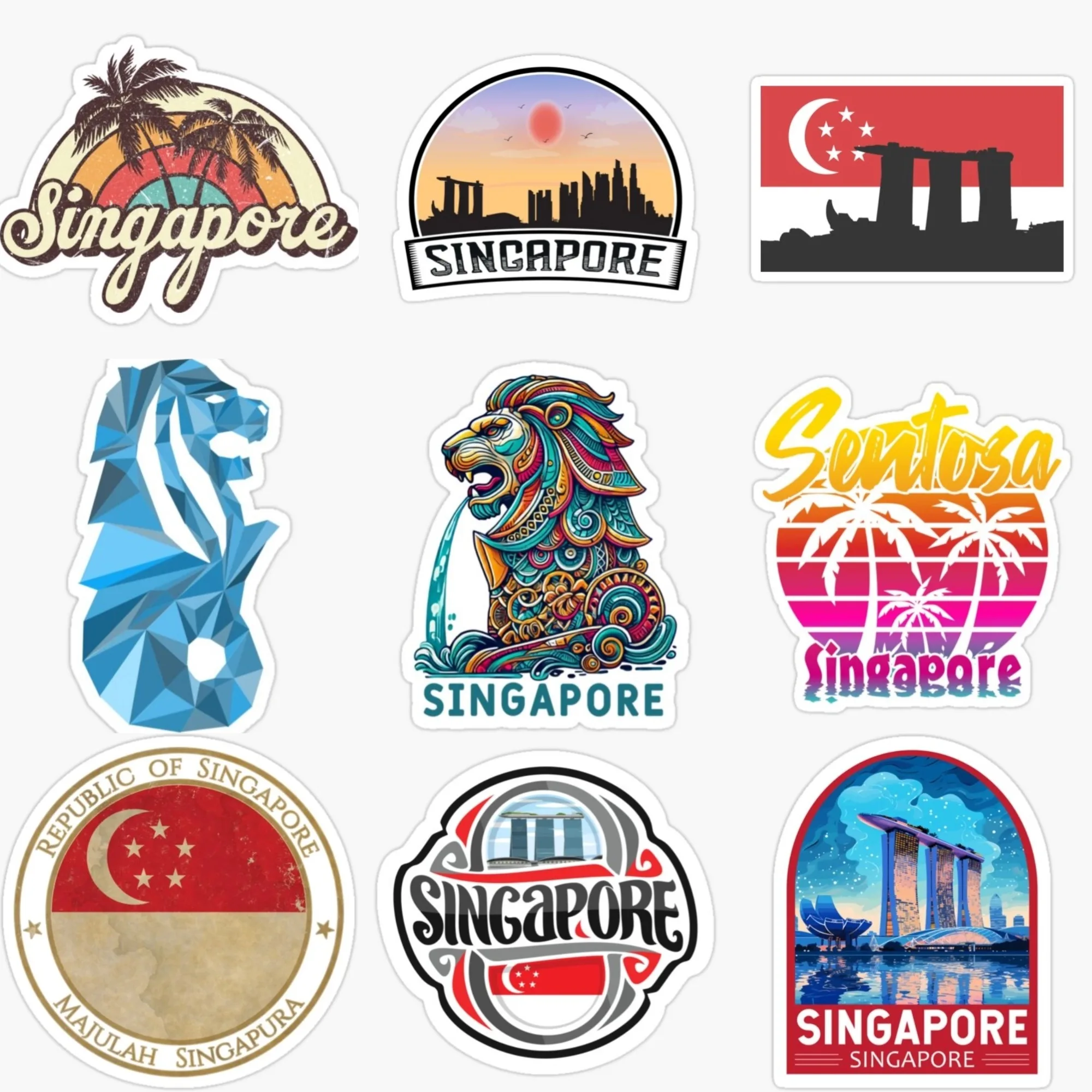 Car Accessories Singapore - シンガポール SIN 旗マップマーライオン風景クリエイティブ PVC ステッカー装飾車自転車トラックヘルメット窓壁デカール Accessorie