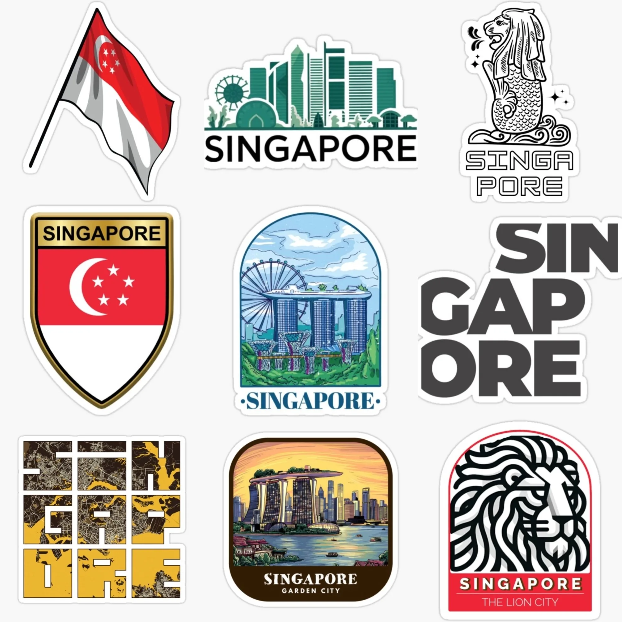 Car Accessories Singapore - シンガポール国旗マップマーライオン風景クリエイティブステッカー装飾車自転車トラックヘルメット窓壁冷蔵庫デカールアクセサリー
