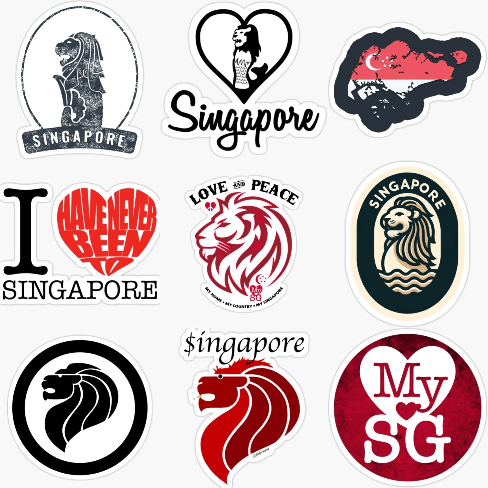 Car Accessories Singapore - シンガポールSG旗マップ メルライオンエンブレム クリエイティブPVCステッカー 車 バン トラック