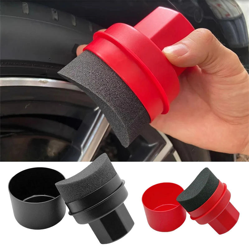 Car Detailing Brush - 車のタイヤワックスがけスポンジ 車のワックス塗布パッド 蓋付き 曲線形状 簡単ワックスがけ タイヤスポンジ