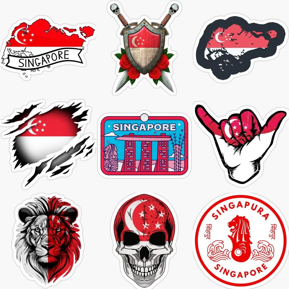 Car Accessories Singapore - シンガポール国旗地図ライオンクリエイティブ PVC 防水ステッカーアクセサリー装飾車の壁バン自転車トラックオフロード冷蔵庫