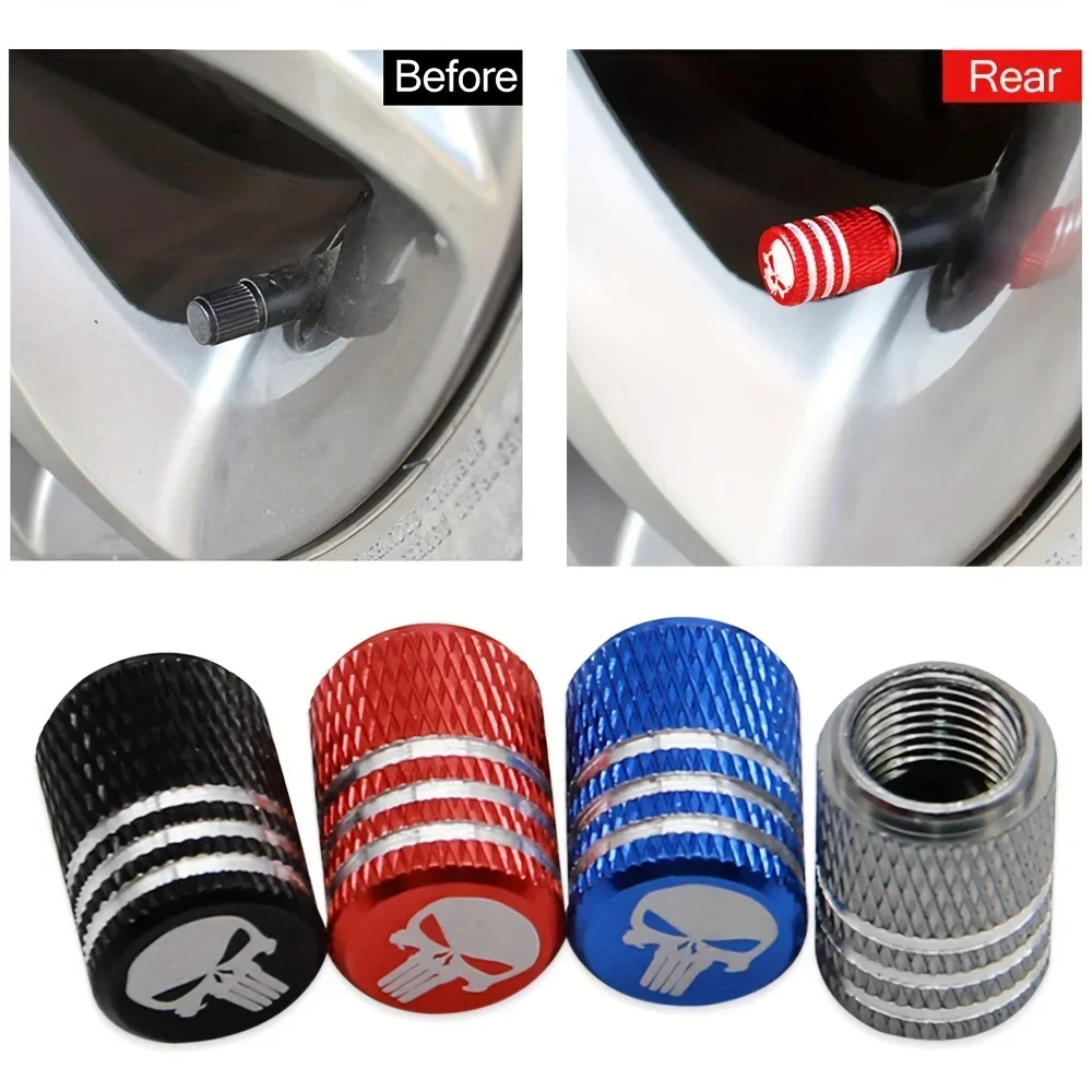 Steering Wheel Cover - 新しい4個入り スカル柄 タイヤバルブキャップ デコレーション 車 バイク