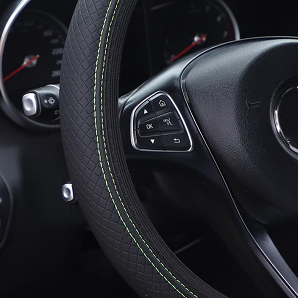 Steering Wheel Cover - ソフトエンボス加工レザーステアリングホイールカバー、滑り止め、インナーリングなし、ユニバーサル14.5-15インチ車内ステアリング保護カバー