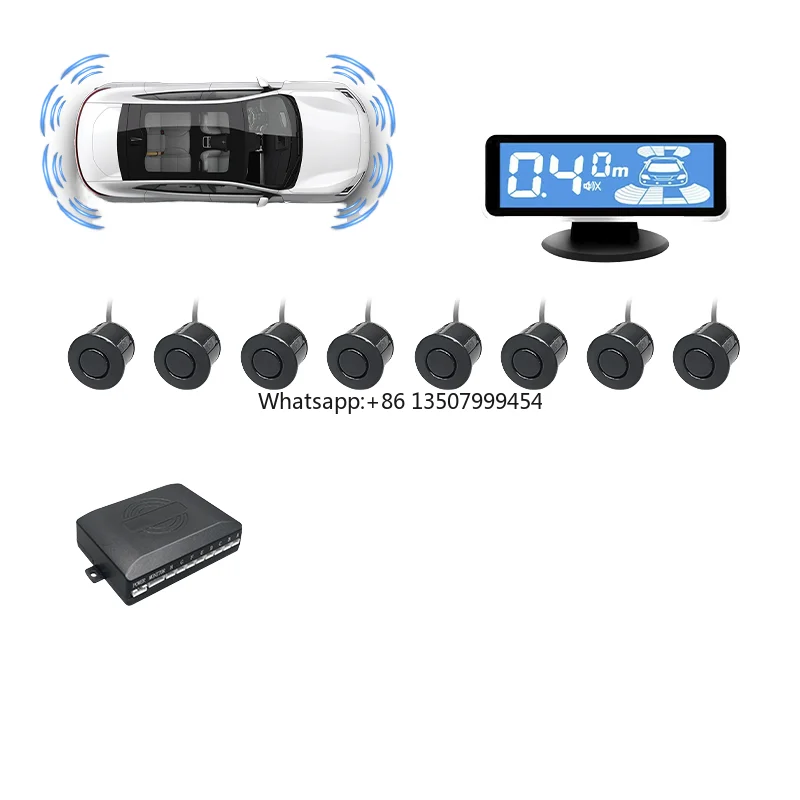 Parking Sensor Reverse - リバースレーダーカーパーキングセンサーキット 8個の前後センサー搭載 360度監視システム 汎用 1年保証