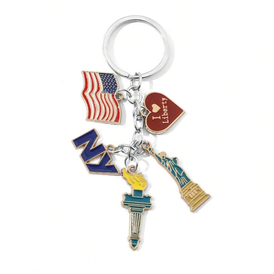 1pc ファッション国旗キーホルダー漫画ニューヨーク自由の女 - Car Accessories York のレビューと価格