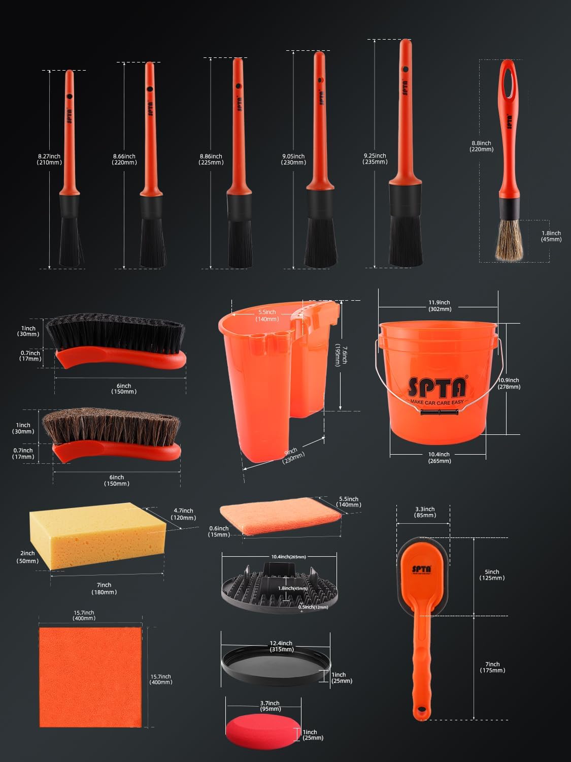 SPTA 31点セット 車用洗浄ツール 15Lバケツセット  - Car Detailing Brush のレビューと価格